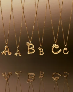 Curly Molten Mini Initial Necklace - C