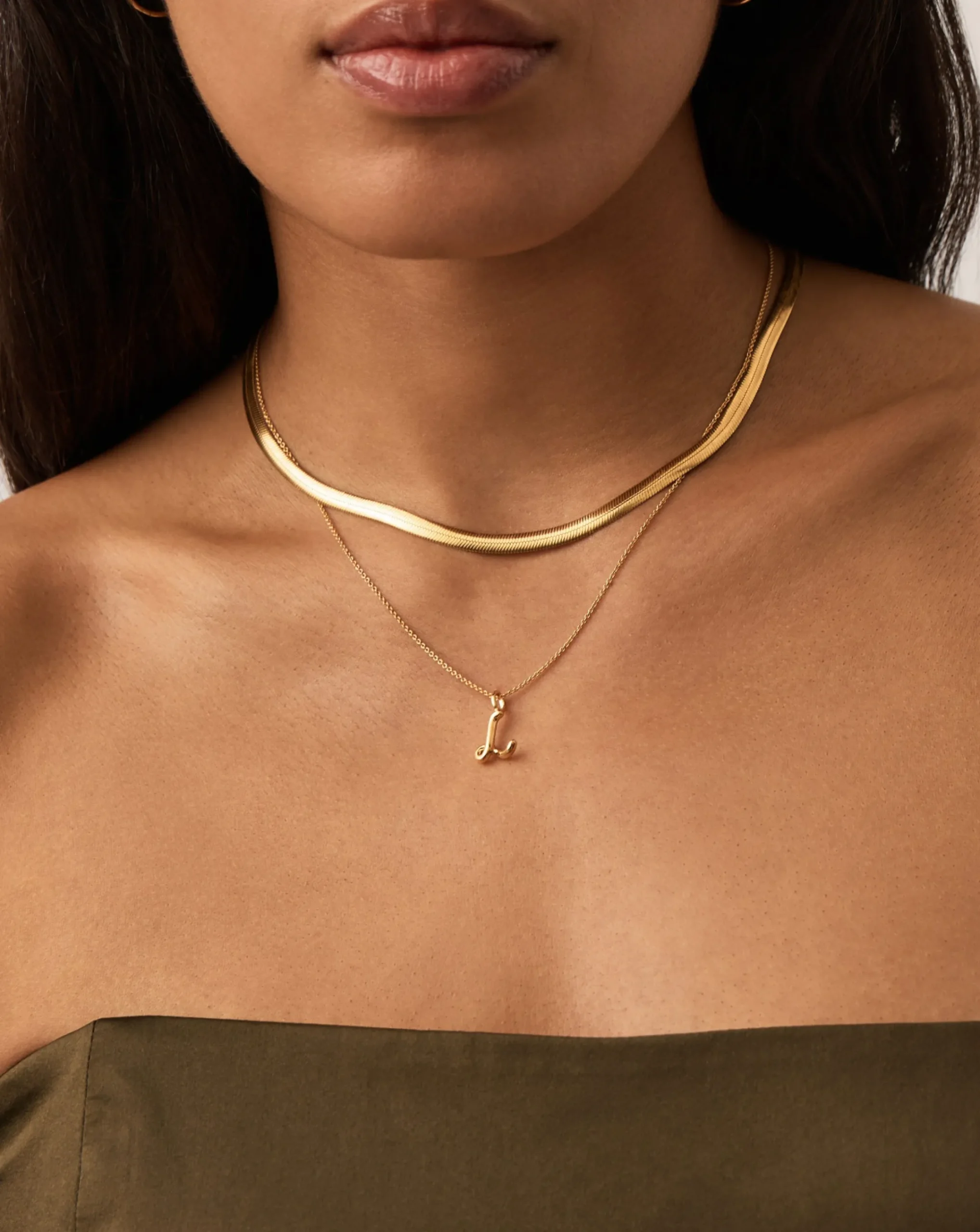 Curly Molten Mini Initial Necklace - L