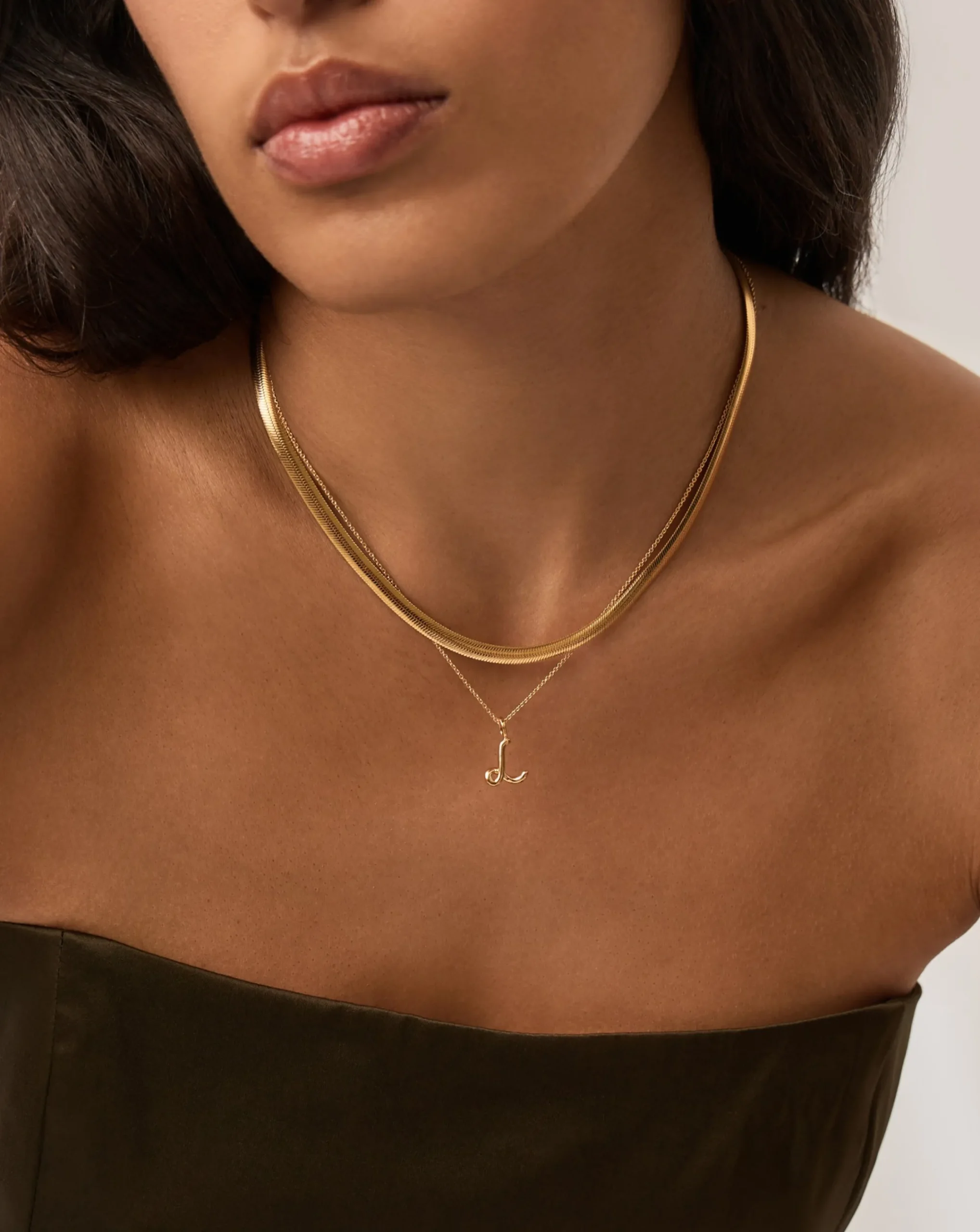 Curly Molten Mini Initial Necklace - L