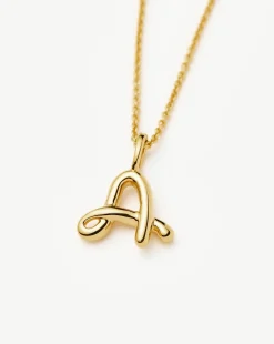 Curly Molten Mini Initial Necklace - A