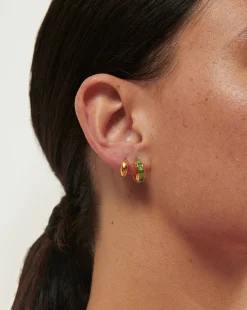 Dome & Gemstone Mini Hoop Earring Set