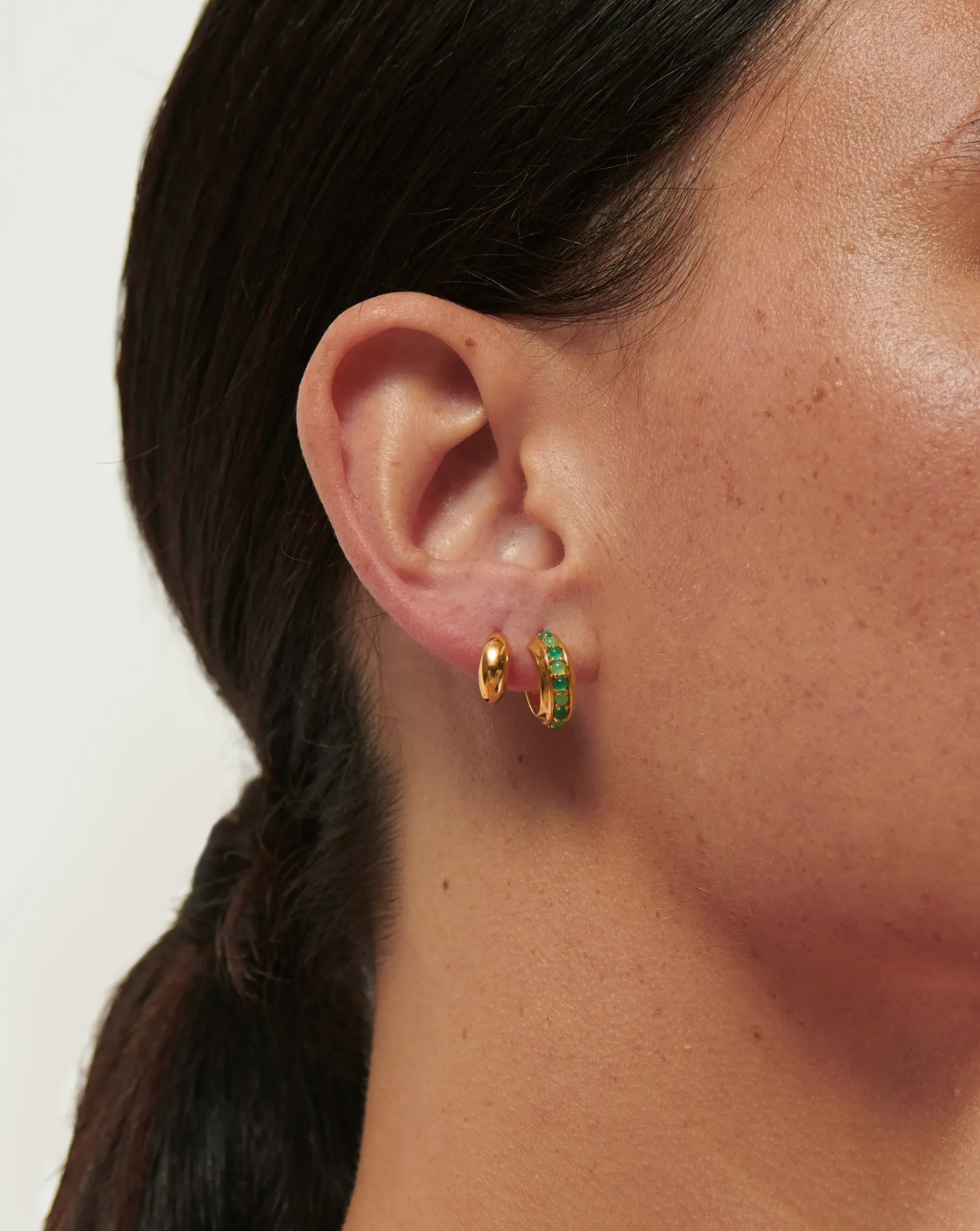 Dome & Gemstone Mini Hoop Earring Set