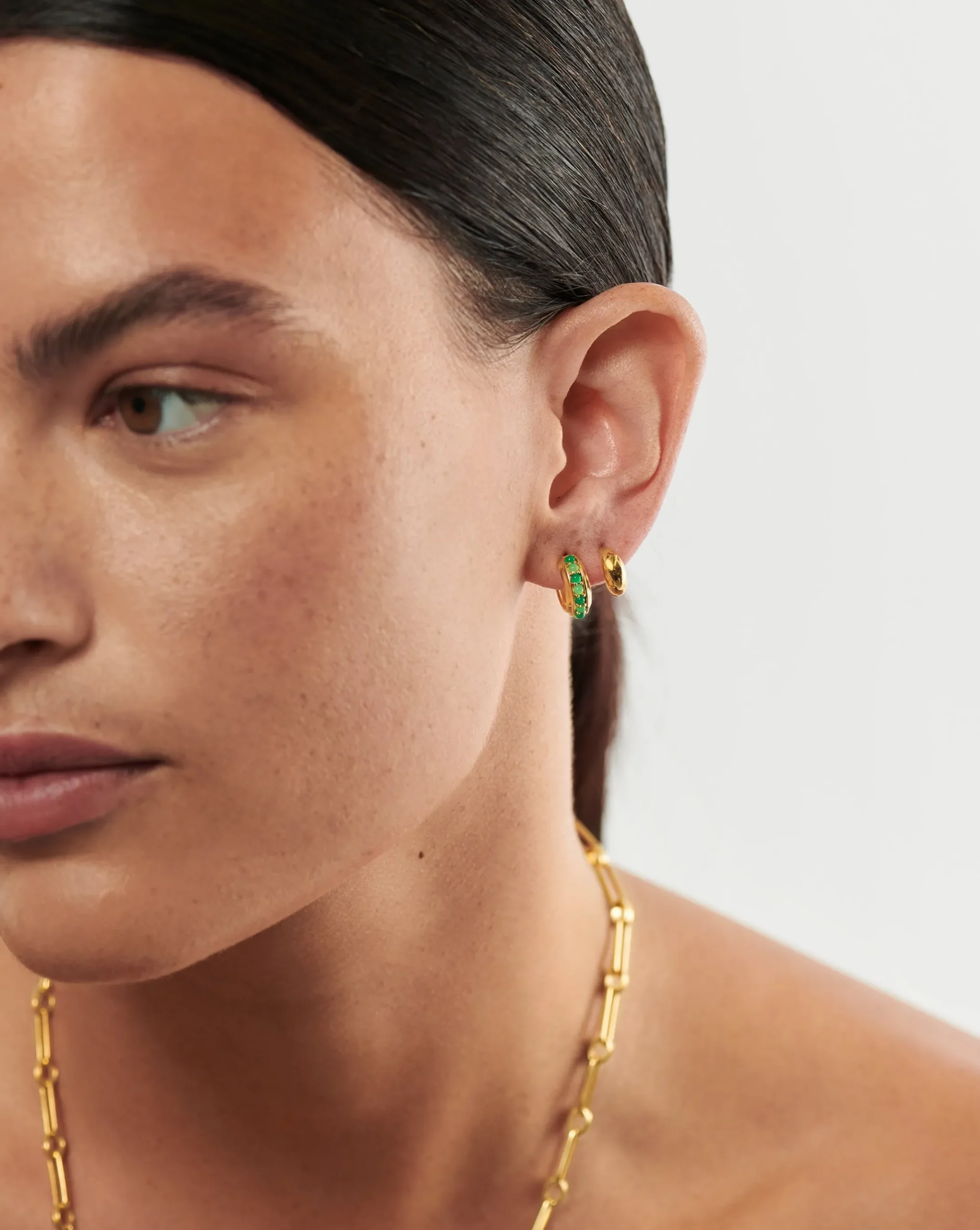 Dome & Gemstone Mini Hoop Earring Set