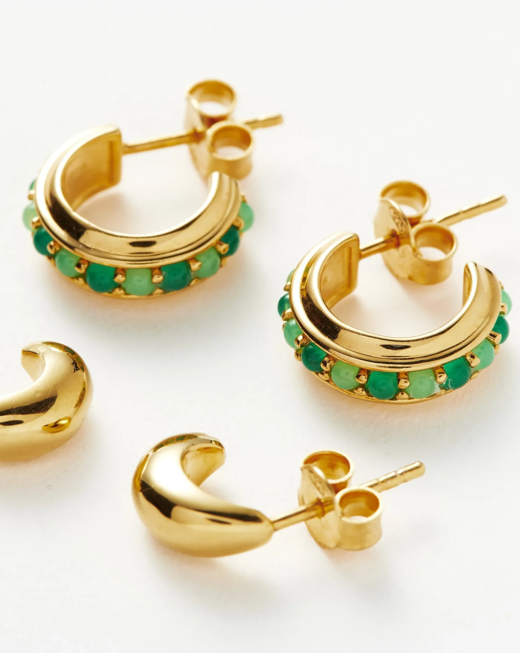 Dome & Gemstone Mini Hoop Earring Set