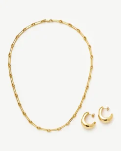Dome Hoop Earrings & Chain Necklace Set
