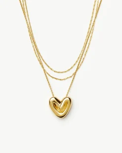 Double Chain & Puffy Heart Necklace Set