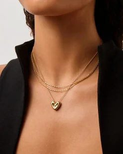 Double Chain & Puffy Heart Necklace Set