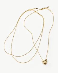 Double Chain & Puffy Heart Necklace Set