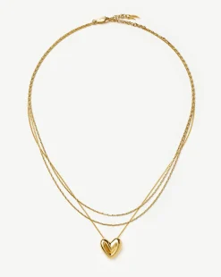 Double Chain & Puffy Heart Necklace Set