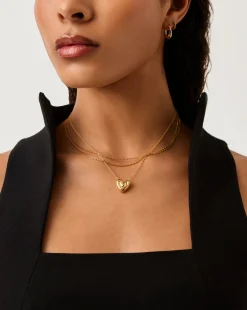 Double Chain & Puffy Heart Necklace Set