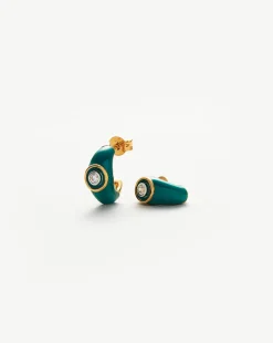 Enamel & Stone Dome Small Hoop Earrings