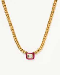 Enamel & Stone Floating Pendant Chain Necklace