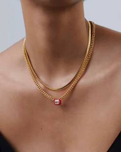 Enamel & Stone Floating Pendant Chain Necklace