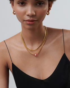 Enamel & Stone Floating Pendant Chain Necklace