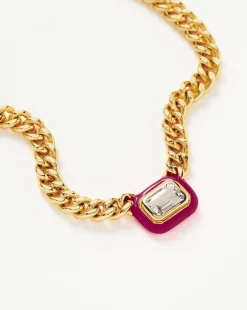 Enamel & Stone Floating Pendant Chain Necklace