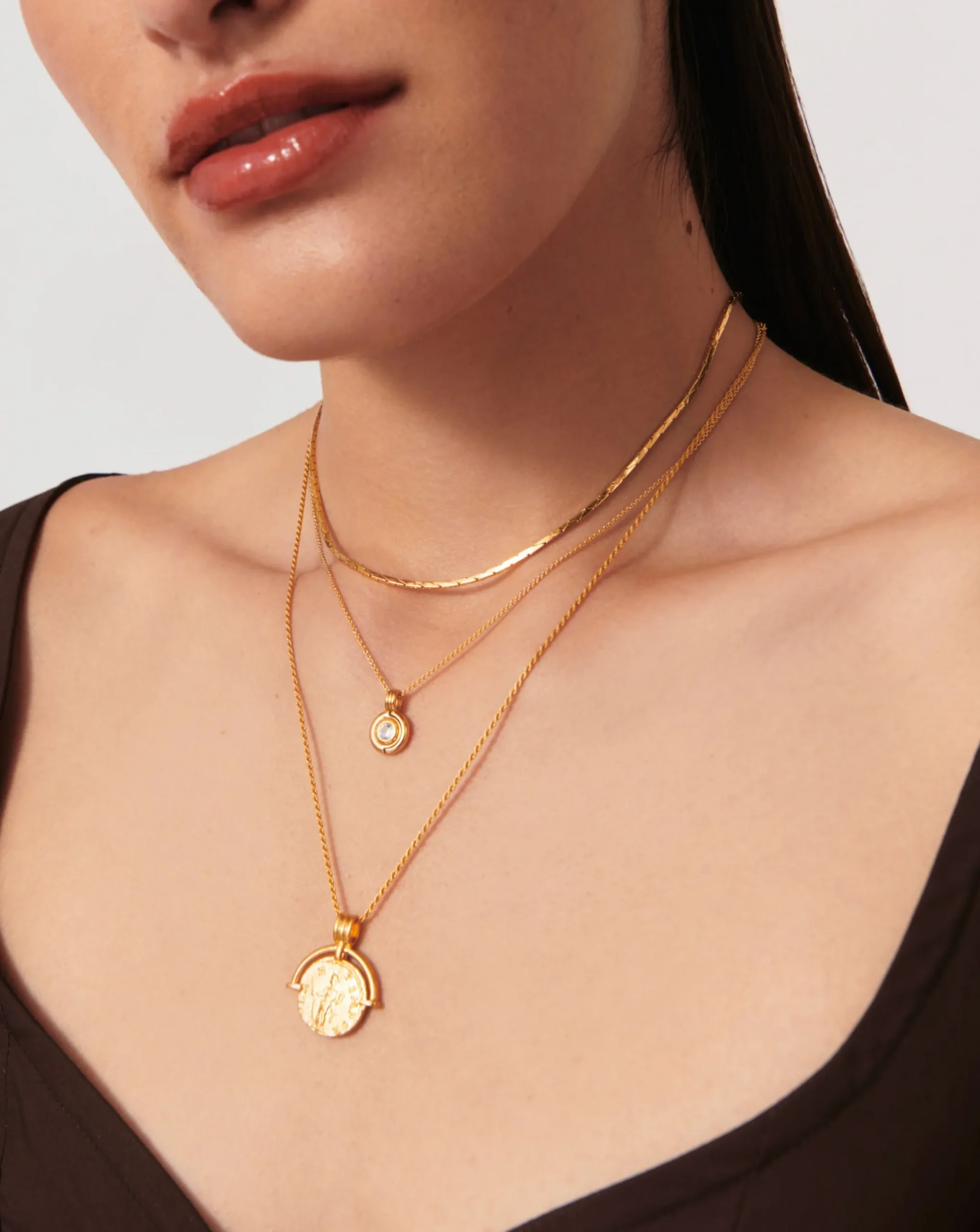 Enamel & Stone Round Pendant Necklace