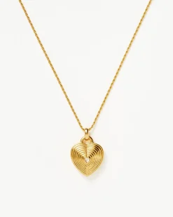 Engravable Heart Ridge Locket Pendant Necklace