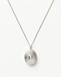 Engravable Oval Ridge Locket Pendant Necklace