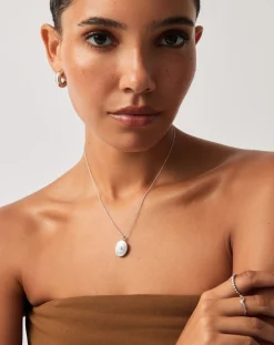 Engravable Oval Ridge Locket Pendant Necklace