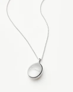 Engravable Oval Ridge Locket Pendant Necklace