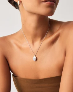 Engravable Oval Ridge Locket Pendant Necklace