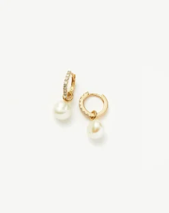 Fine Diamond & Pearl Charm Hoop Earrings