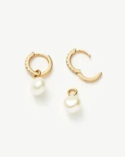 Fine Diamond & Pearl Charm Hoop Earrings