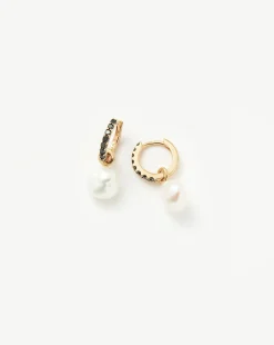 Fine Diamond & Pearl Charm Hoop Earrings