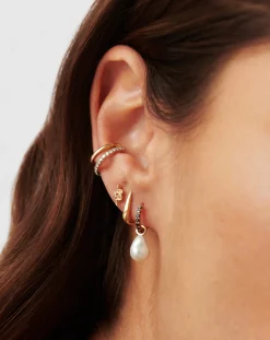 Fine Diamond & Pearl Charm Hoop Earrings