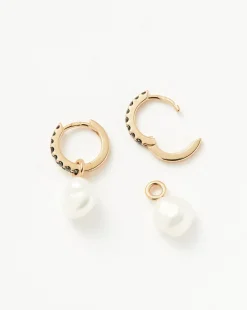 Fine Diamond & Pearl Charm Hoop Earrings