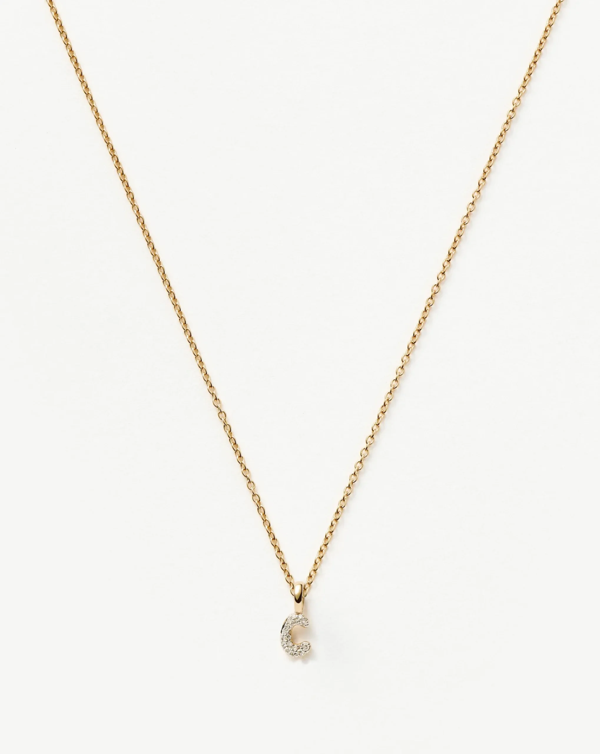 Fine Diamond Initial Mini Pendant Necklace - C