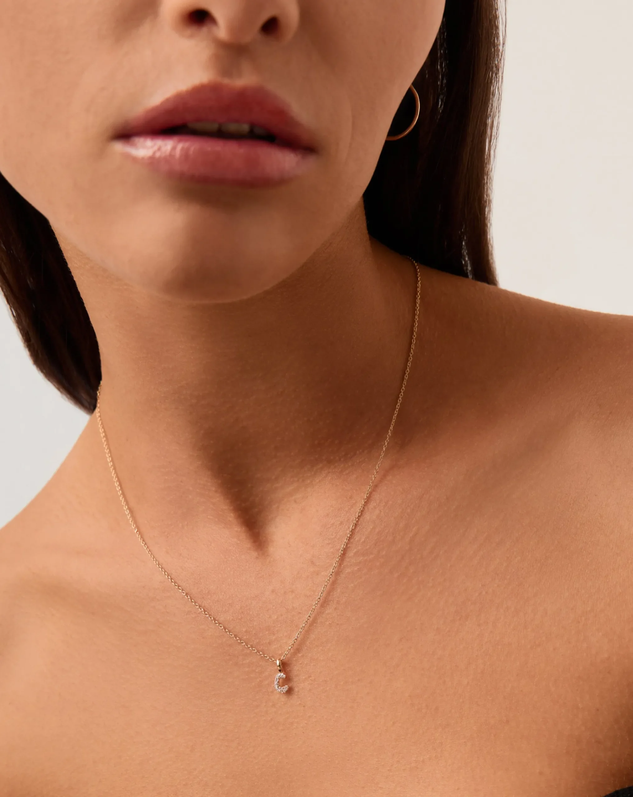 Fine Diamond Initial Mini Pendant Necklace - C