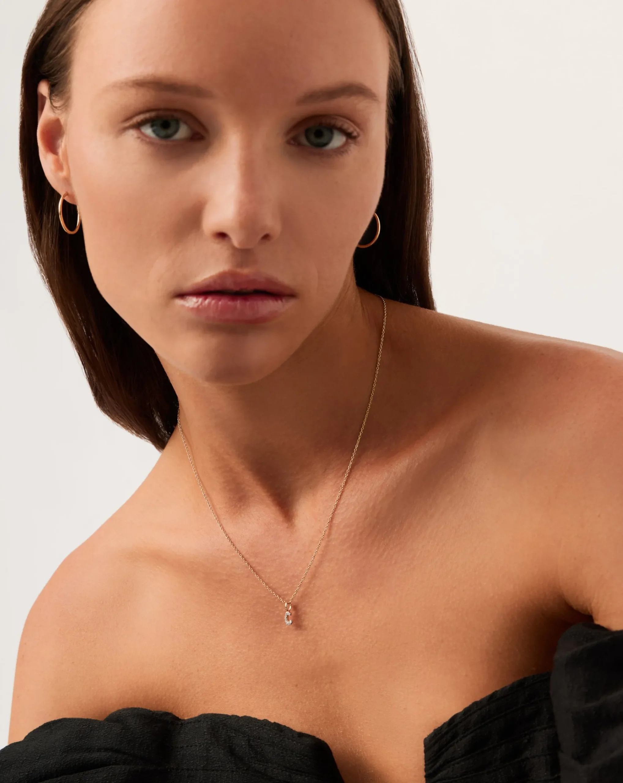 Fine Diamond Initial Mini Pendant Necklace - C