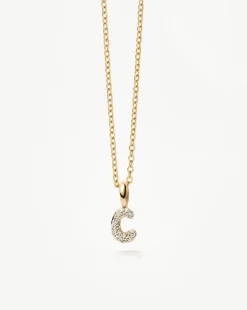 Fine Diamond Initial Mini Pendant Necklace - C