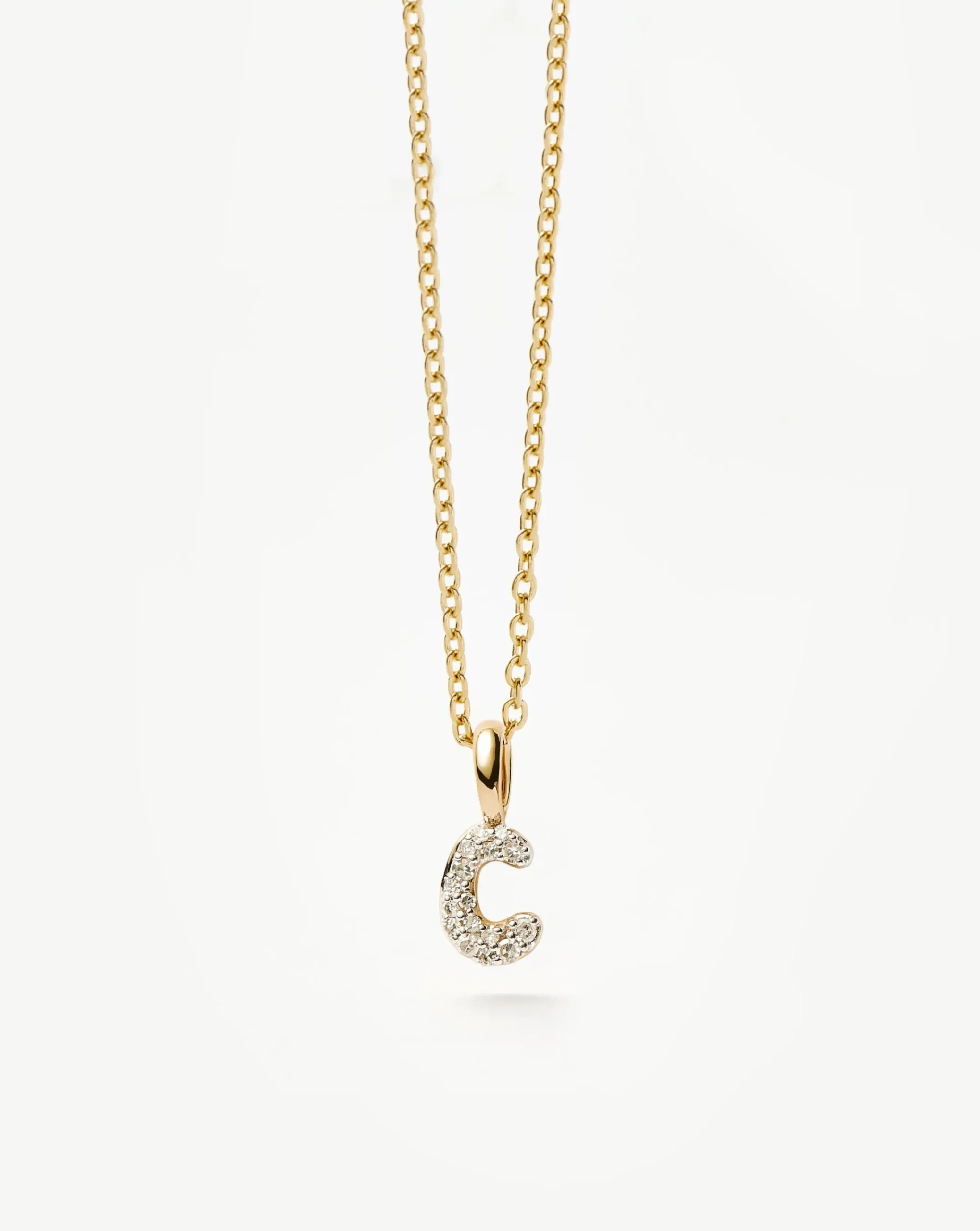 Fine Diamond Initial Mini Pendant Necklace - C