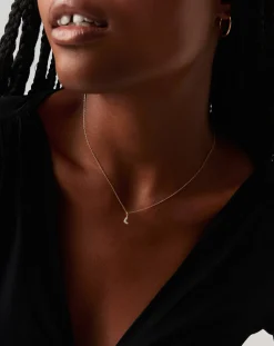 Fine Diamond Initial Mini Pendant Necklace - L