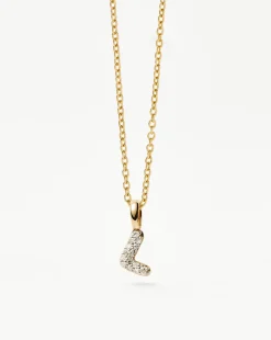 Fine Diamond Initial Mini Pendant Necklace - L