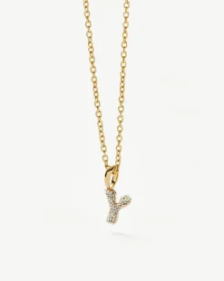Fine Diamond Initial Mini Pendant Necklace - Y