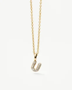 Fine Diamond Initial Mini Pendant Necklace - U