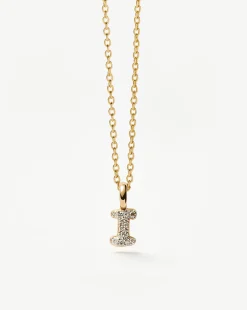 Fine Diamond Initial Mini Pendant Necklace - I