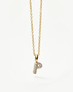 Fine Diamond Initial Mini Pendant Necklace - P