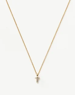 Fine Diamond Initial Mini Pendant Necklace - T