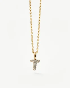 Fine Diamond Initial Mini Pendant Necklace - T