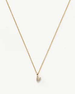 Fine Diamond Initial Mini Pendant Necklace - V