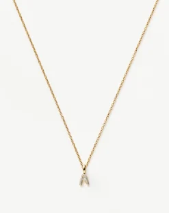 Fine Diamond Initial Mini Pendant Necklace  - A