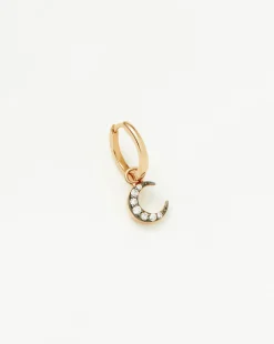 Fine Diamond Single Moon Charm Hoop Earring