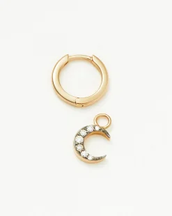 Fine Diamond Single Moon Charm Hoop Earring