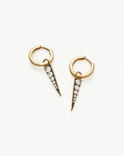 Fine Diamond Spike Charm Hoop Earrings