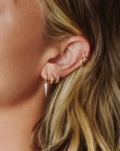 Fine Diamond Spike Charm Hoop Earrings