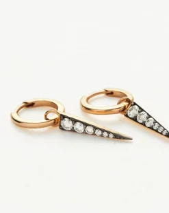 Fine Diamond Spike Charm Hoop Earrings
